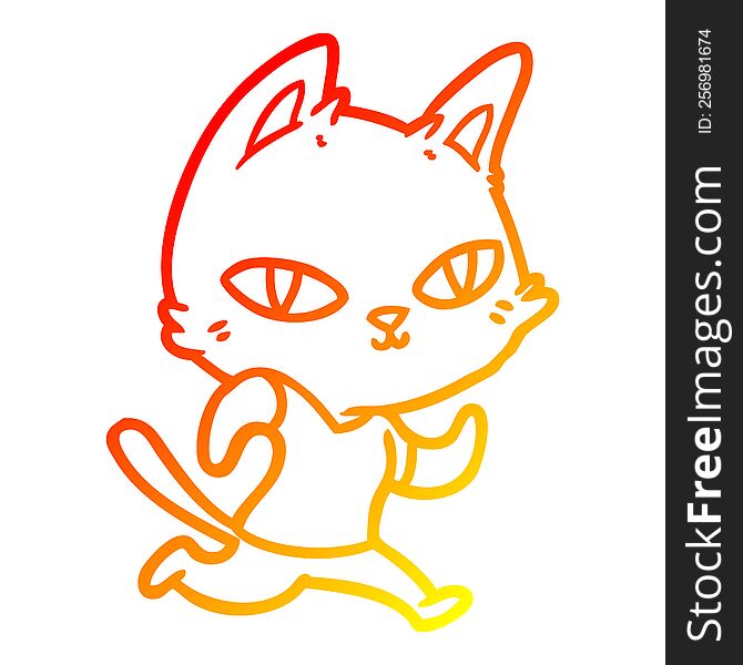 warm gradient line drawing of a cartoon cat running