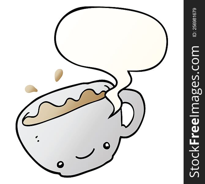 Cartoon Cup Of Coffee And Speech Bubble In Smooth Gradient Style