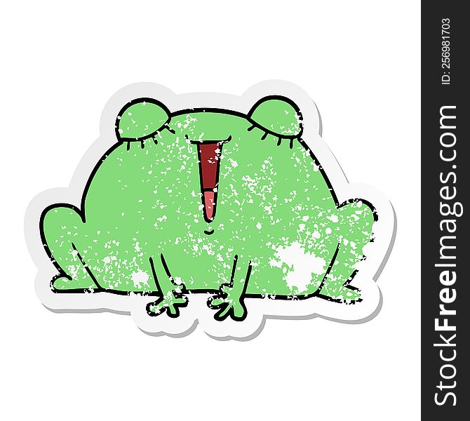 distressed sticker of a cute cartoon frog