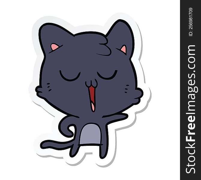 Sticker Of A Cartoon Cat Singing