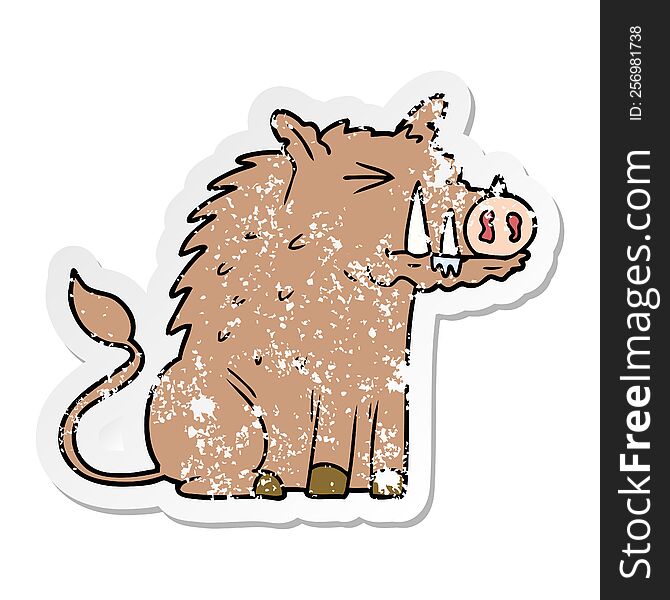 distressed sticker of a cartoon warthog