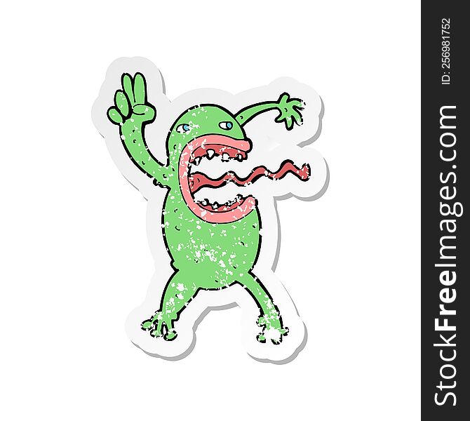 Retro Distressed Sticker Of A Cartoon Crazy Frog