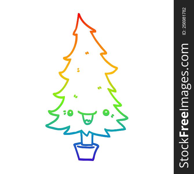 Rainbow Gradient Line Drawing Cute Cartoon Christmas Tree