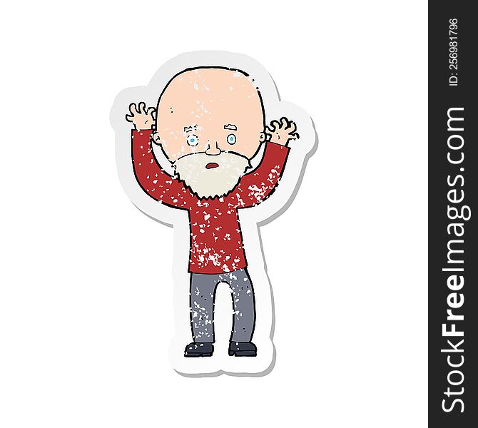 Retro Distressed Sticker Of A Cartoon Bearded Man Panicking
