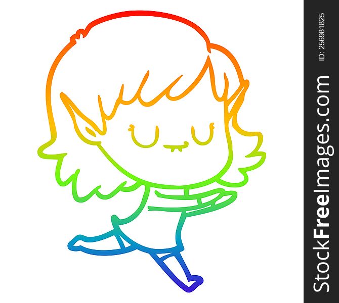 rainbow gradient line drawing happy cartoon elf girl posing