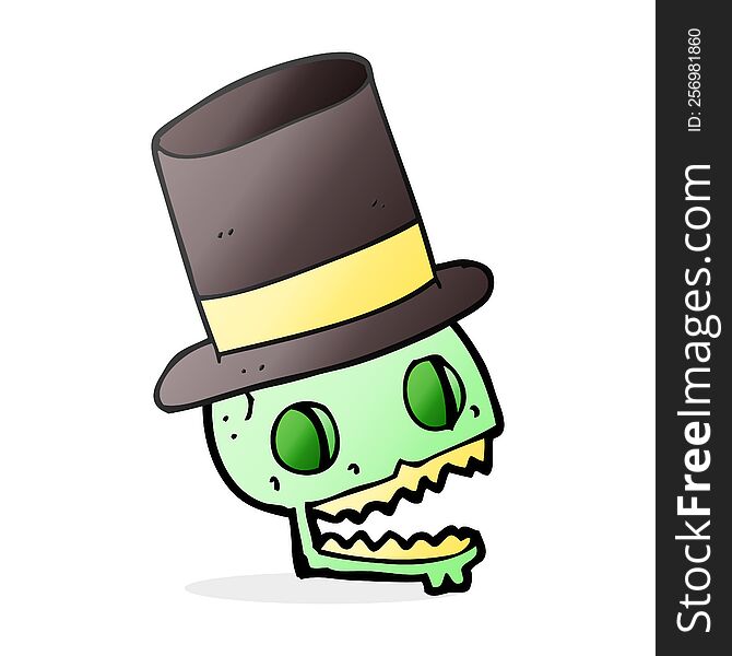 freehand drawn cartoon laughing skull in top hat