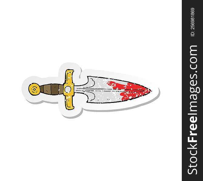 Retro Distressed Sticker Of A Cartoon Bloody Dagger