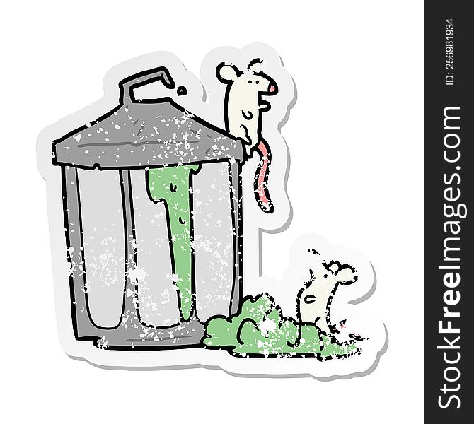 distressed sticker of a cartoon garbage can