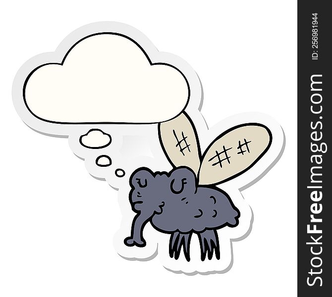 cartoon fly with thought bubble as a printed sticker