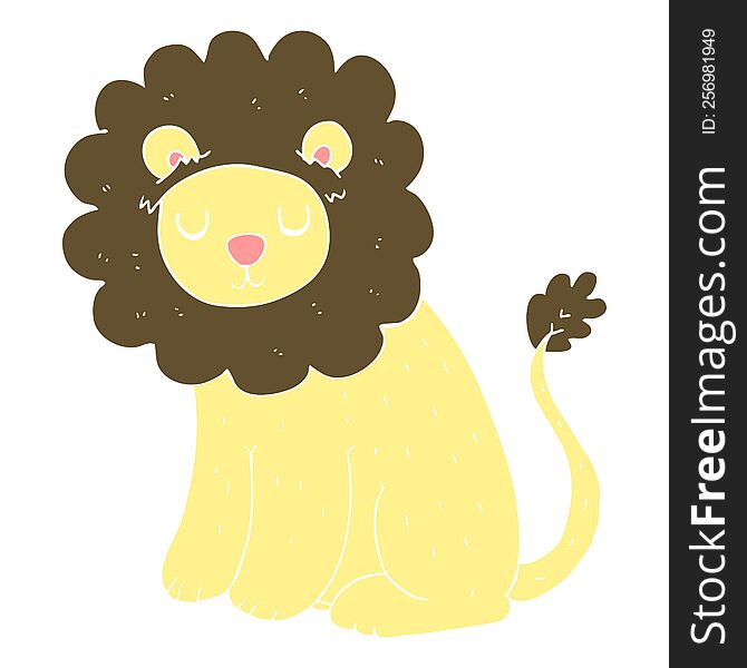 Flat Color Illustration Of A Cartoon Cute Lion
