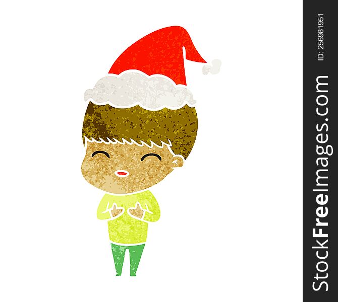 Happy Retro Cartoon Of A Boy Wearing Santa Hat