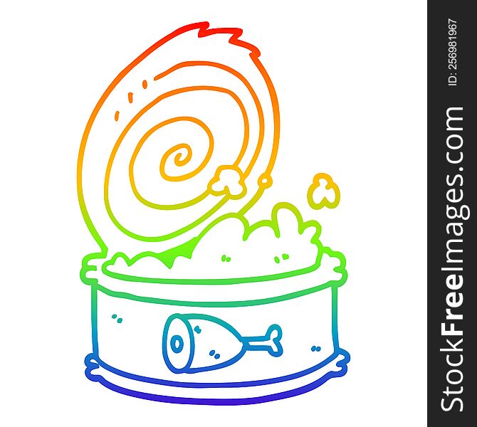 rainbow gradient line drawing of a cartoon canned food
