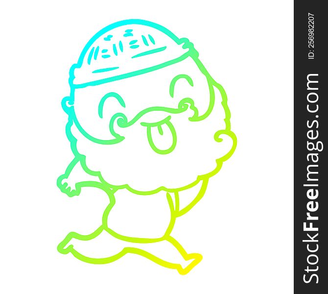 cold gradient line drawing of a running man with beard sticking out tongue