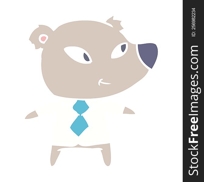 Cute Flat Color Style Cartoon Bear In Office Clothes