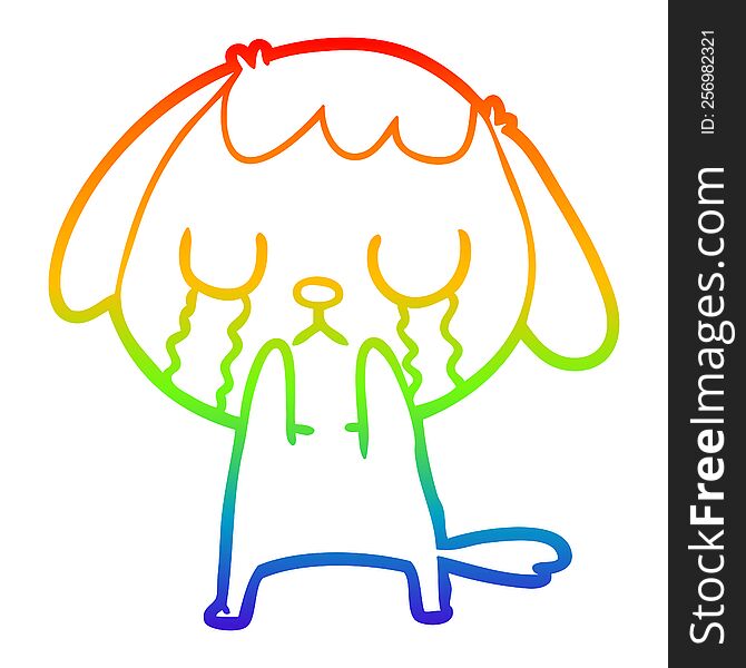Rainbow Gradient Line Drawing Cute Cartoon Dog Crying