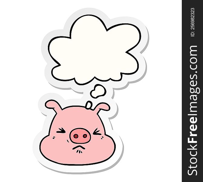 Cartoon Angry Pig Face And Thought Bubble As A Printed Sticker