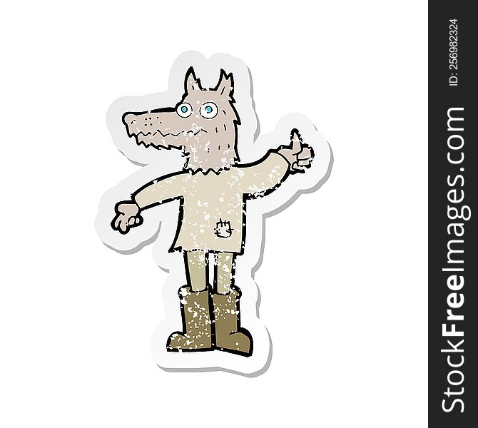 Retro Distressed Sticker Of A Cartoon Wolf Man