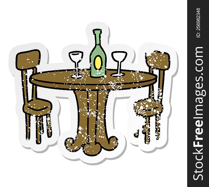 hand drawn distressed sticker cartoon doodle dinner table and drinks