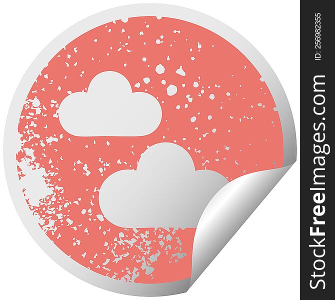 distressed circular peeling sticker symbol of a snow cloud