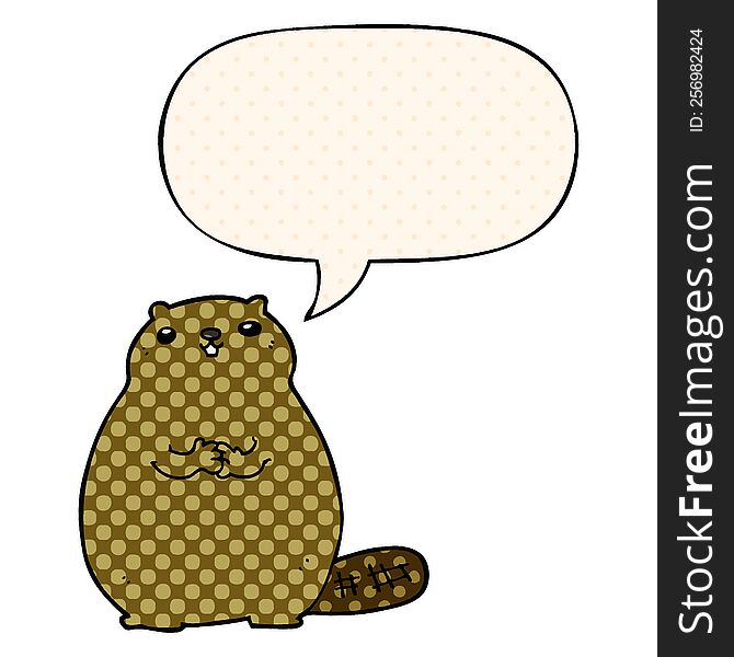 Cartoon Beaver And Speech Bubble In Comic Book Style