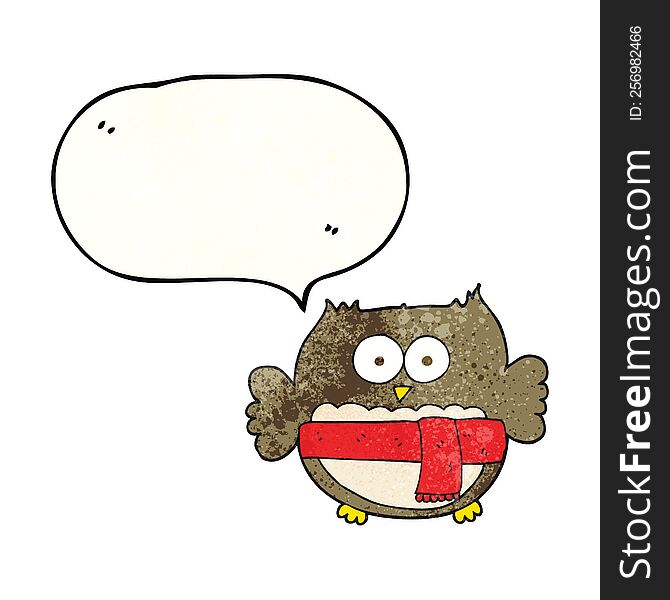 Speech Bubble Textured Cartoon Owl Wearing Scarf