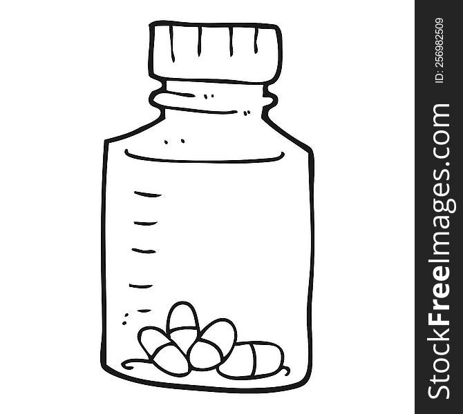 freehand drawn black and white cartoon jar of pills