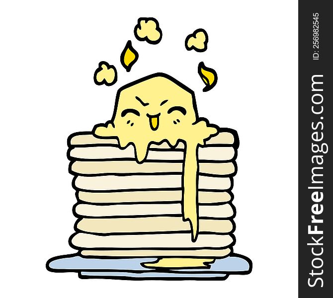 hand drawn doodle style cartoon butter melting on pancakes
