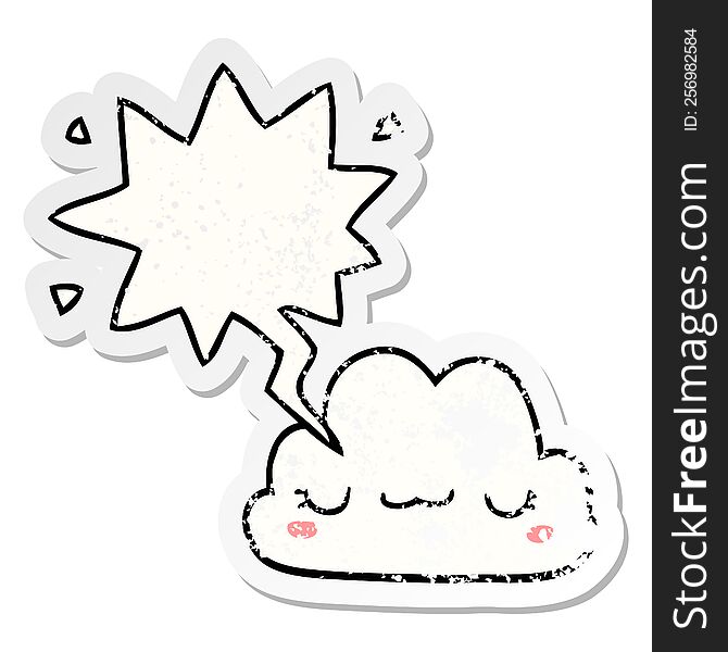 Cute Cartoon Cloud And Speech Bubble Distressed Sticker
