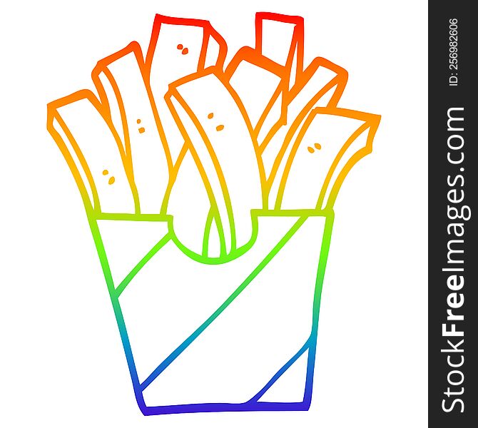 rainbow gradient line drawing of a cartoon fries