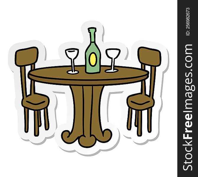 Sticker Cartoon Doodle Dinner Table And Drinks