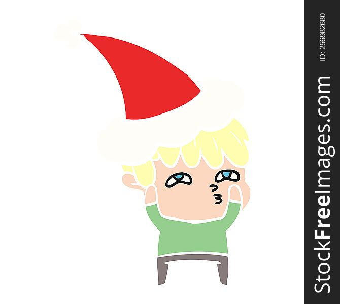Flat Color Illustration Of A Curious Man Wearing Santa Hat