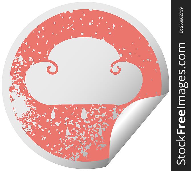 Quirky Distressed Circular Peeling Sticker Symbol Rain Cloud