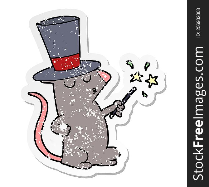 distressed sticker of a cartoon mouse magician