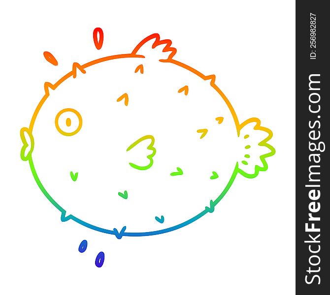 Rainbow Gradient Line Drawing Cartoon Puffer Fish