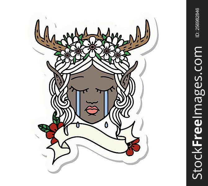sticker of a sad elf druid character face. sticker of a sad elf druid character face