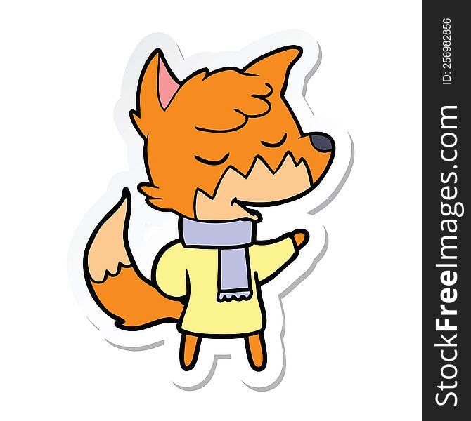 Sticker Of A Friendly Cartoon Fox In Winter Clothes