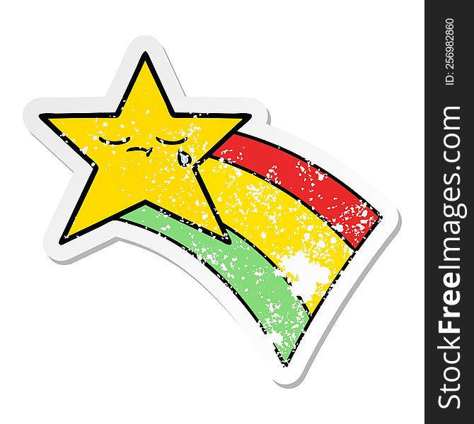 distressed sticker of a cute cartoon shooting rainbow star