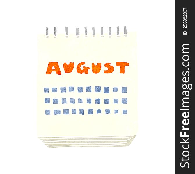 freehand retro cartoon calendar showing month of august