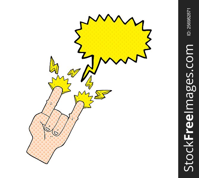 freehand drawn comic book speech bubble cartoon hand making rock symbol