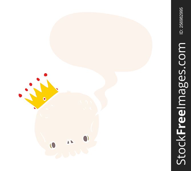 Cartoon Skull And Crown And Speech Bubble In Retro Style