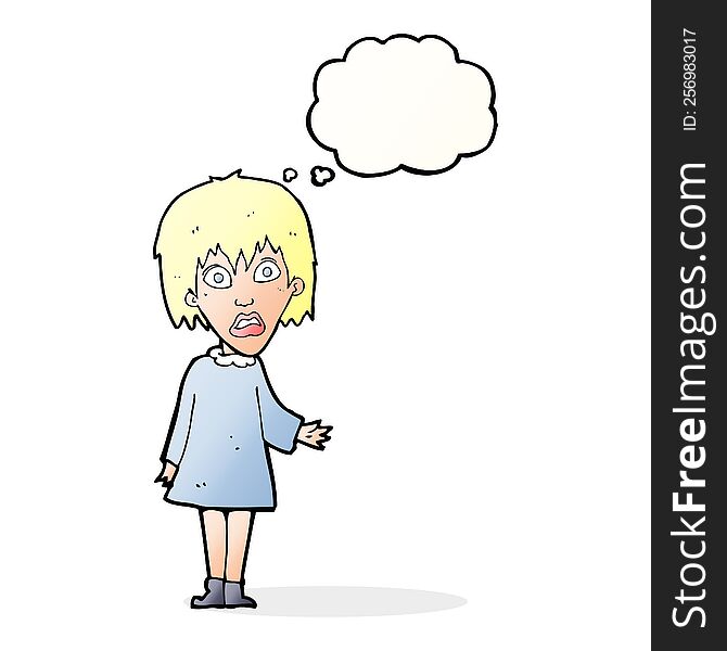 Cartoon Shocked Woman With Thought Bubble
