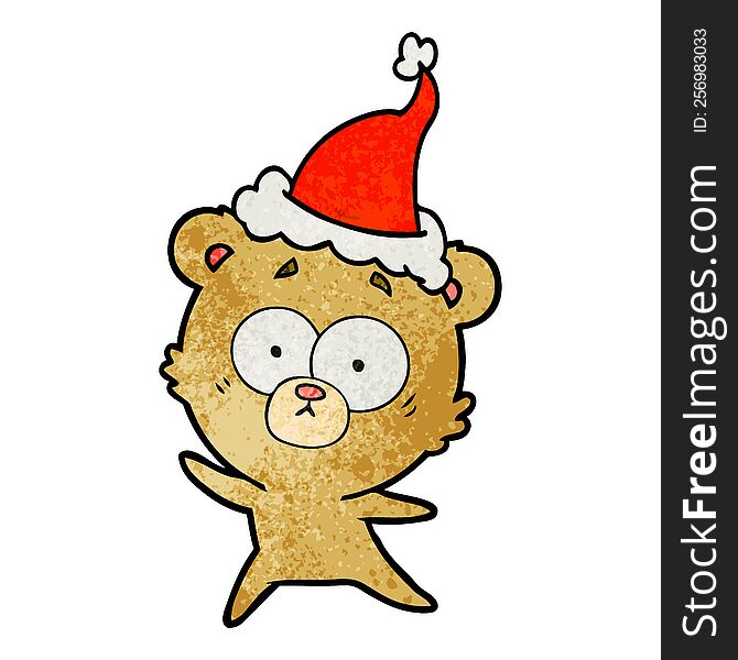 Anxious Bear Textured Cartoon Of A Wearing Santa Hat
