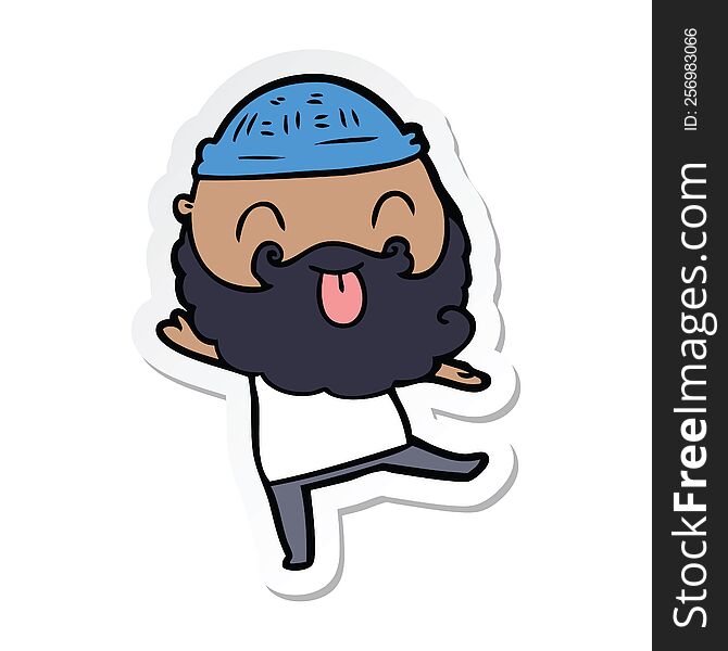 Sticker Of A Dancing Man With Beard Sticking Out Tongue