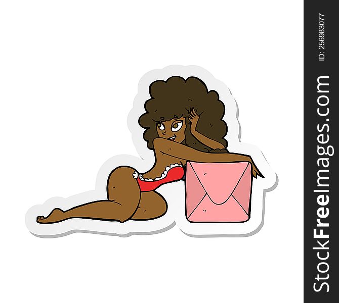 Sticker Of A Cartoon Pin Up Woman With Box