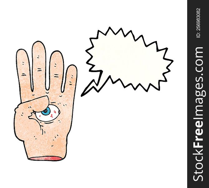 Speech Bubble Textured Cartoon Spooky Hand With Eyeball