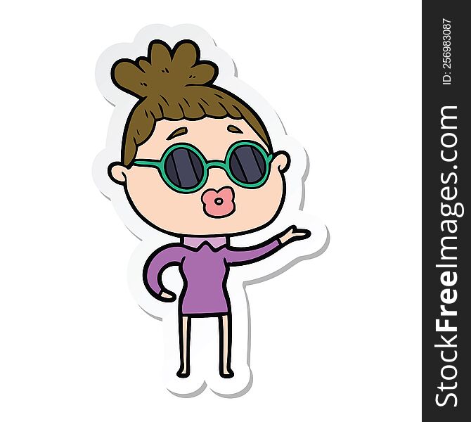 sticker of a cartoon woman wearing sunglasses