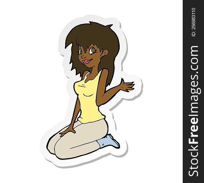 sticker of a cartoon pretty girl waving