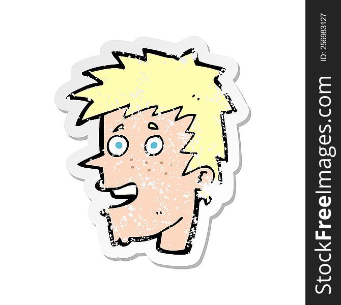 Retro Distressed Sticker Of A Cartoon Happy Boy Face