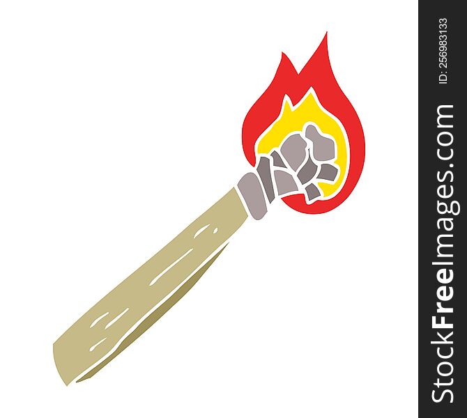 Flat Color Illustration Of A Cartoon Burning Wood Torch