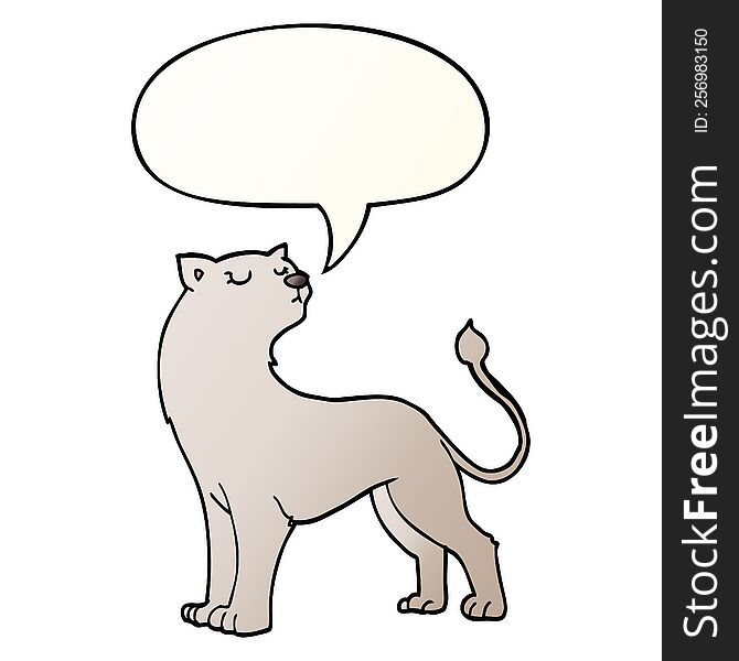 Cartoon Lioness And Speech Bubble In Smooth Gradient Style